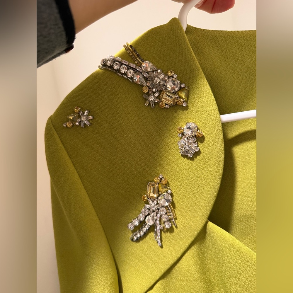 Elegant Long Sleeve Chartreuse Dress - Picture 11 of 13